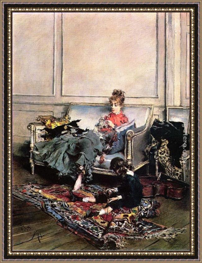 Framed Giovanni Boldini peaceful days painting