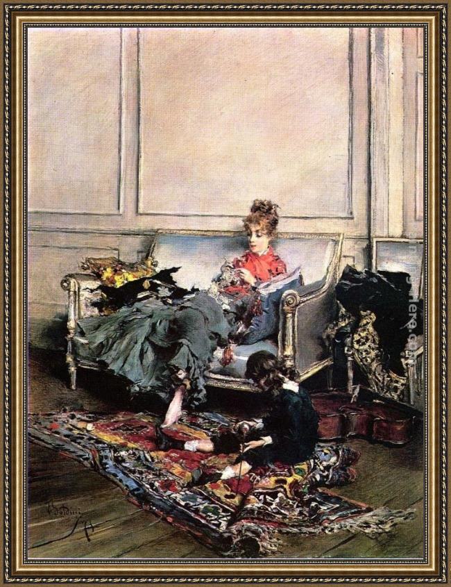 Framed Giovanni Boldini peaceful days painting
