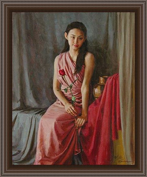 Framed Guan zeju redrose painting