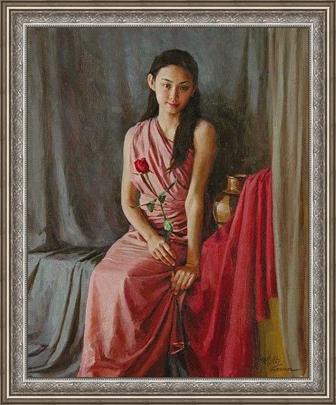 Framed Guan zeju redrose painting