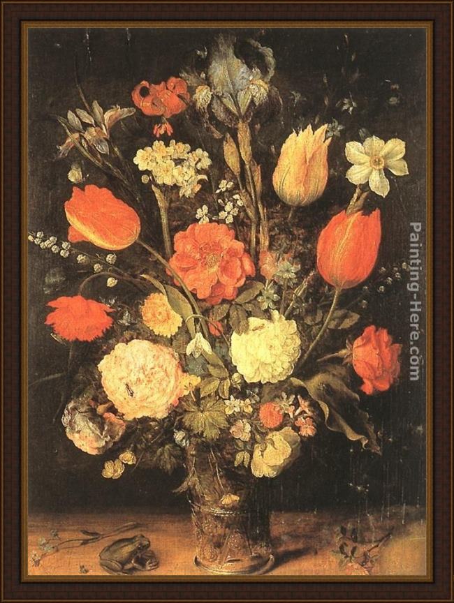 Framed Jan the elder Brueghel flowers painting