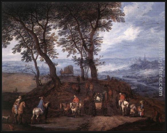 Framed Jan the elder Brueghel travellers on the way painting