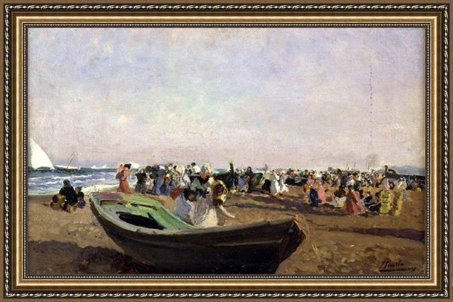 Framed Joaquin Sorolla y Bastida beach of valencia. fisherwomen painting