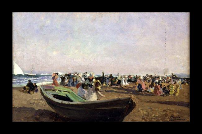 Framed Joaquin Sorolla y Bastida beach of valencia. fisherwomen painting
