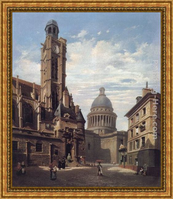 Framed Jules Dupre a view of the pantheon and the church of painting