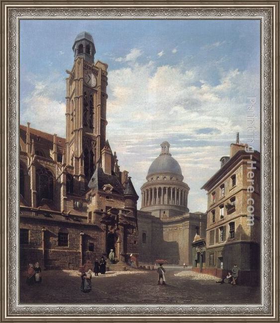 Framed Jules Dupre a view of the pantheon and the church of painting