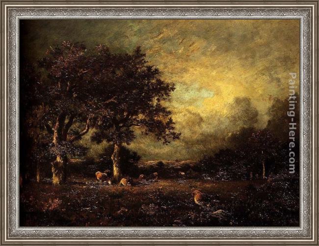 Framed Jules Dupre landscape with cows painting