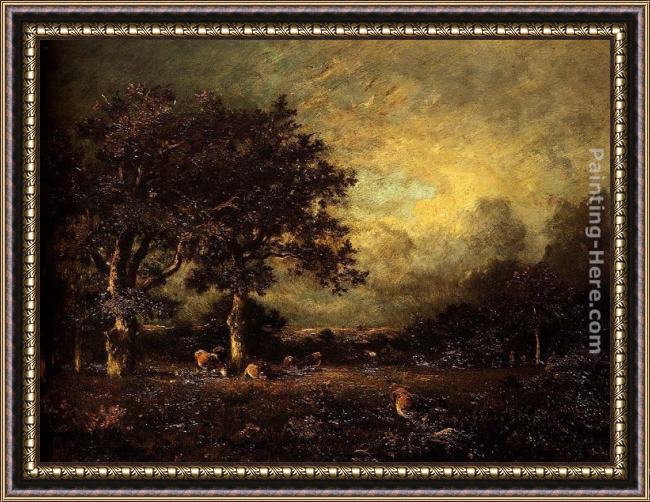 Framed Jules Dupre landscape with cows painting