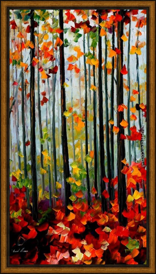 Framed Leonid Afremov falling leafs in the forest painting