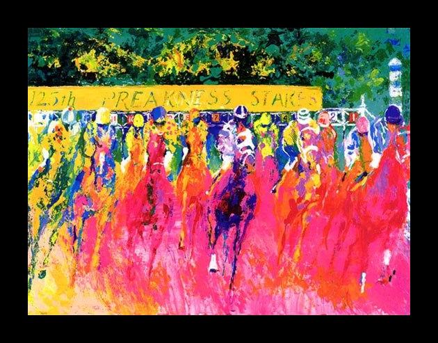 Framed Leroy Neiman 125th preakness stakes painting