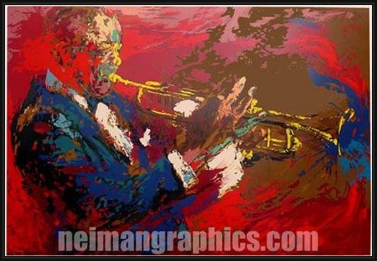 Framed Leroy Neiman the jazz player painting