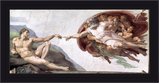 Framed Michelangelo Buonarroti creation of adam painting