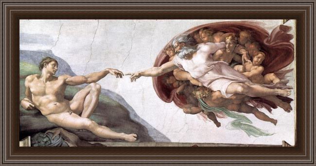 Framed Michelangelo Buonarroti creation of adam painting