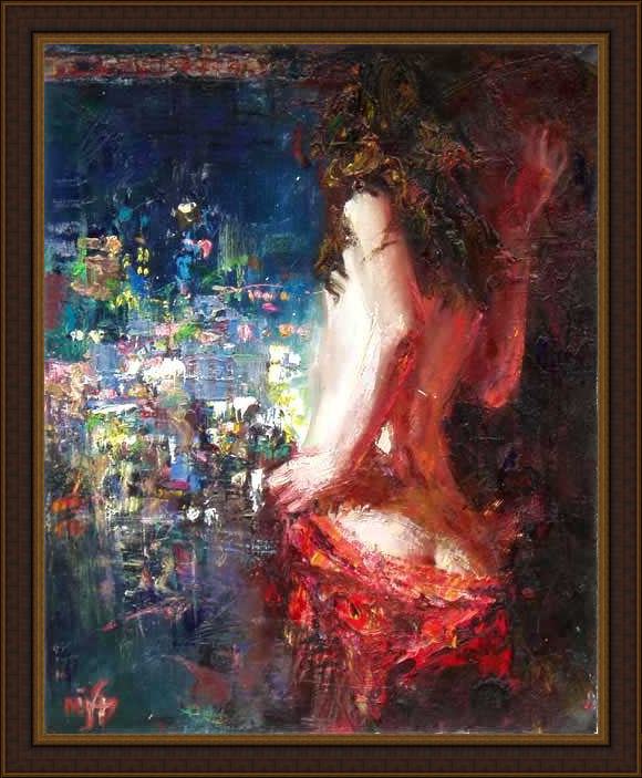 Framed Misti Pavlov girl in the city painting
