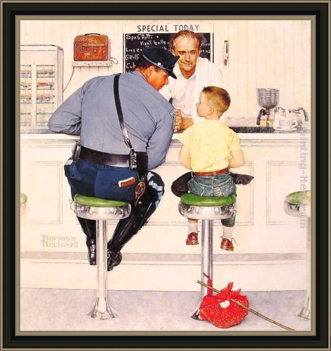 Framed Norman Rockwell the runaway painting