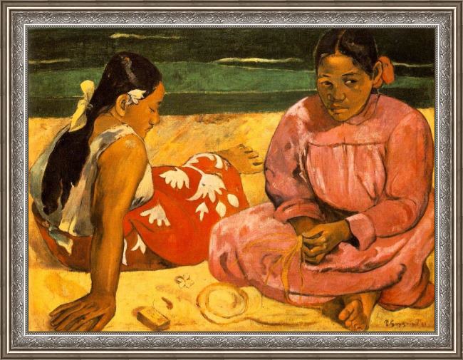 Framed Paul Gauguin tahitian women on the beach painting