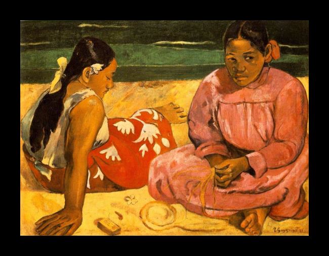 Framed Paul Gauguin tahitian women on the beach painting