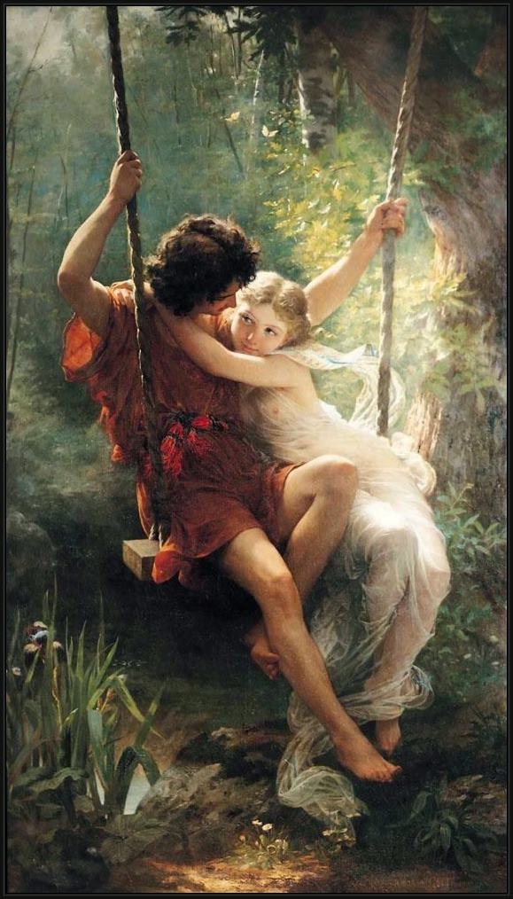 Framed Pierre-Auguste Cot springtime painting