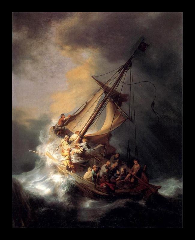 Framed Rembrandt christ in the storm painting