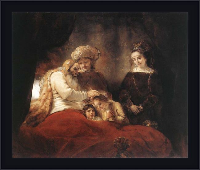 Framed Rembrandt jacob blessing the children of joseph painting
