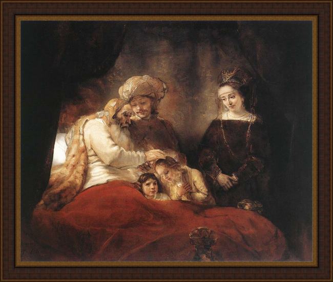 Framed Rembrandt jacob blessing the children of joseph painting