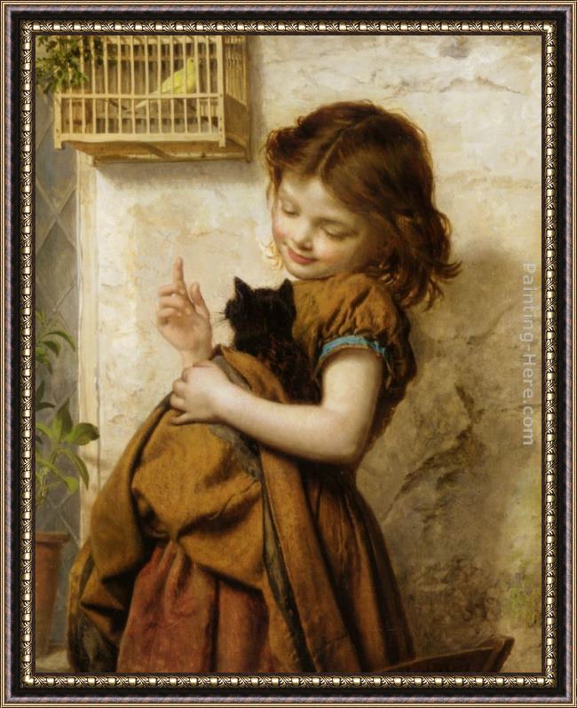 Framed Sophie Gengembre Anderson her favorite pets painting