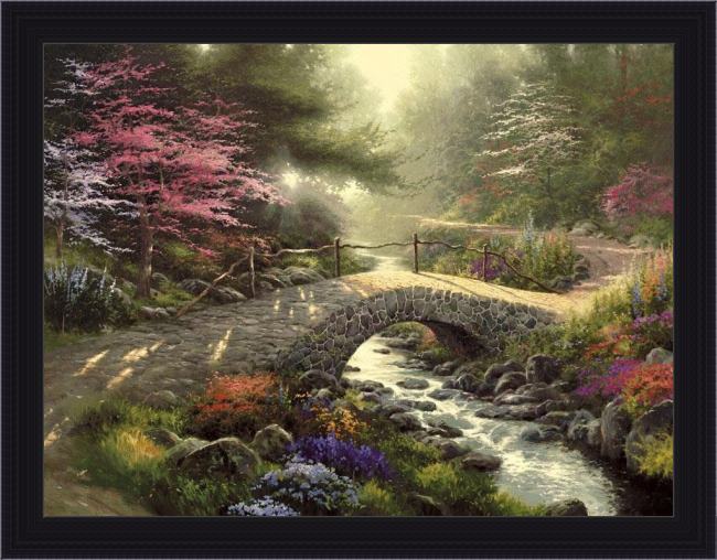 Framed Thomas Kinkade bridge of faith painting