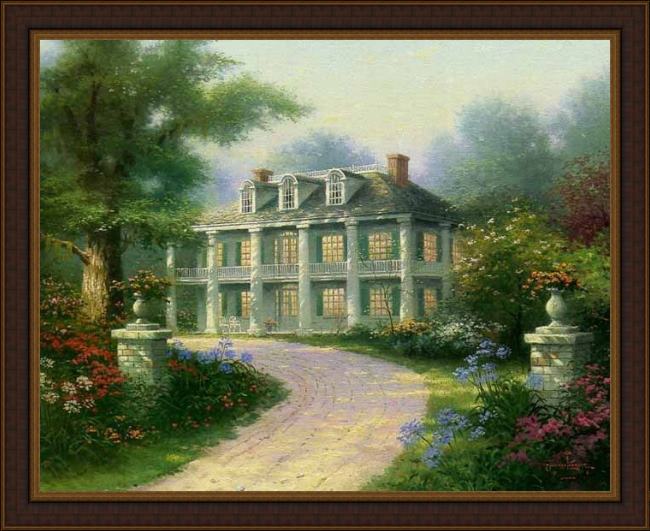 Framed Thomas Kinkade homestead house painting