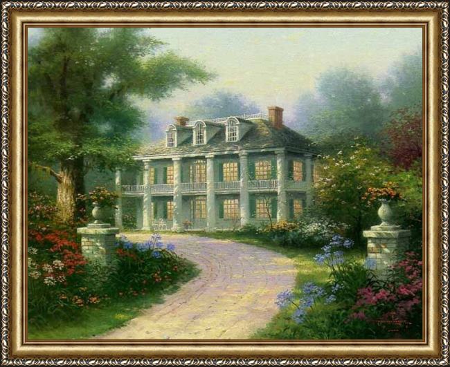 Framed Thomas Kinkade homestead house painting
