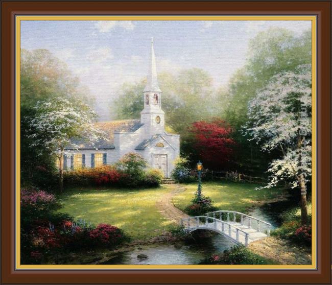 Framed Thomas Kinkade hometown chapel painting