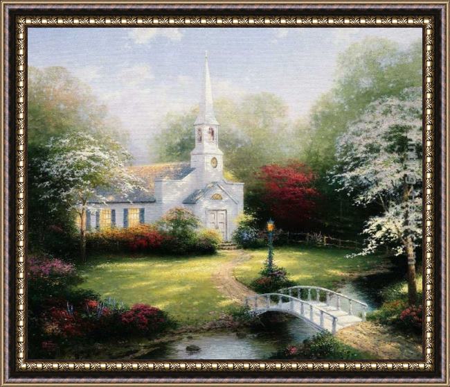 Framed Thomas Kinkade hometown chapel painting
