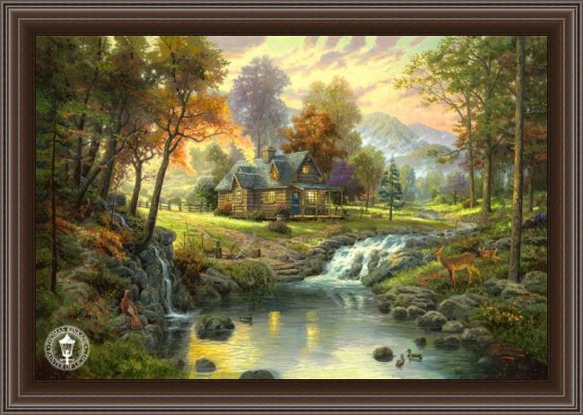 Framed Thomas Kinkade mountain retreat painting