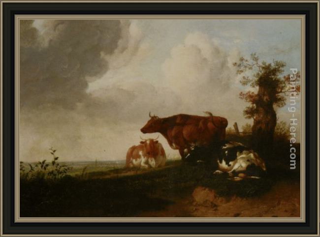 Framed Thomas Sidney Cooper cattle resting painting