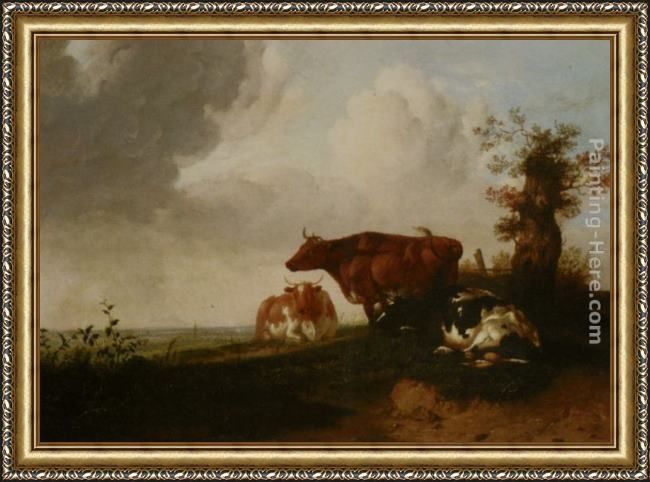 Framed Thomas Sidney Cooper cattle resting painting