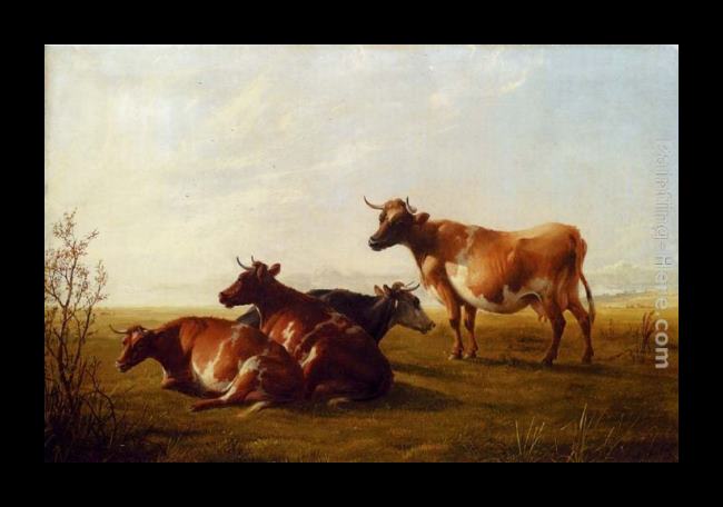Framed Thomas Sidney Cooper cows in a meadow painting