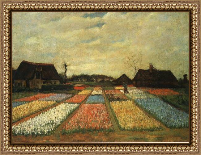 Framed Vincent van Gogh flower beds in holland painting