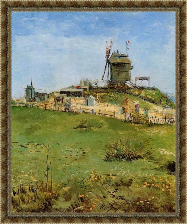 Framed Vincent van Gogh le moulin de la galette painting