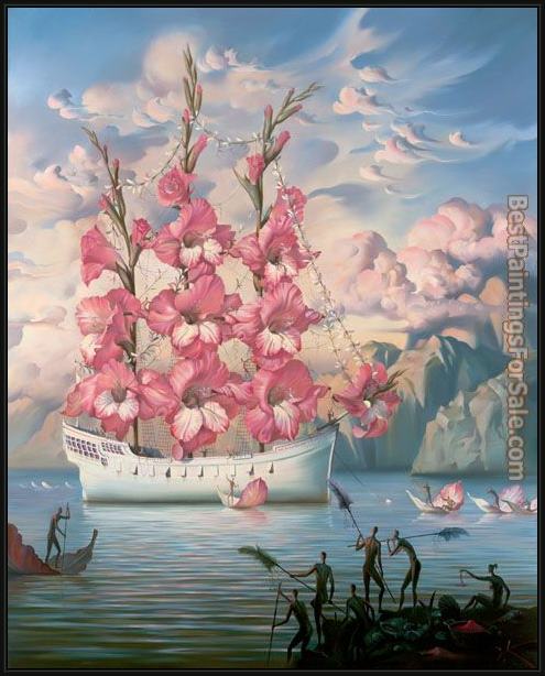 Framed Vladimir Kush arrival of the flower ship painting