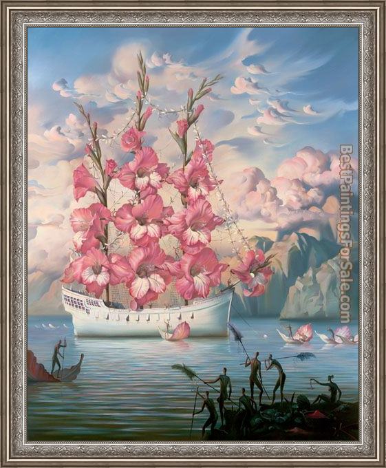 Framed Vladimir Kush arrival of the flower ship painting