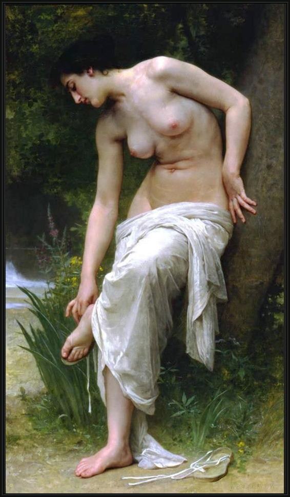 Framed William Bouguereau after the bath painting