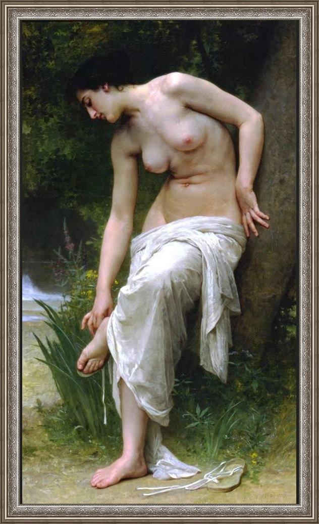 Framed William Bouguereau after the bath painting