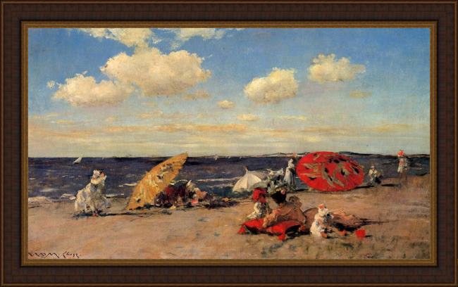 Framed William Merritt Chase at the seaside painting