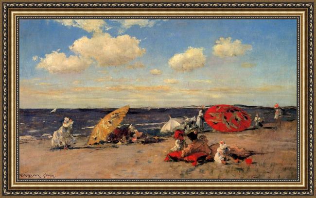 Framed William Merritt Chase at the seaside painting