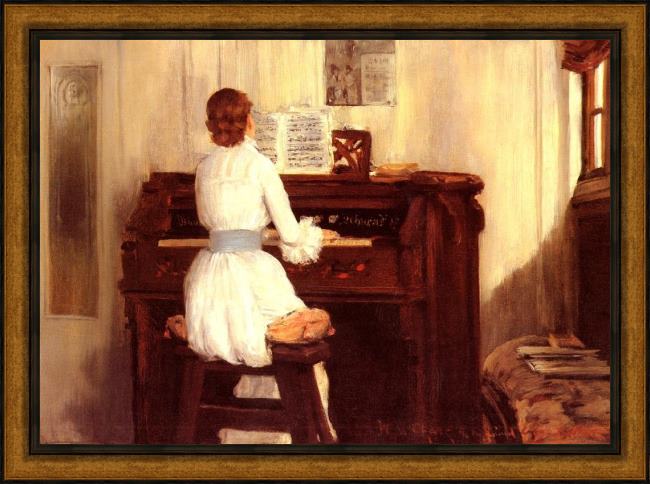 Framed William Merritt Chase mrs. meigs at the piano organ painting