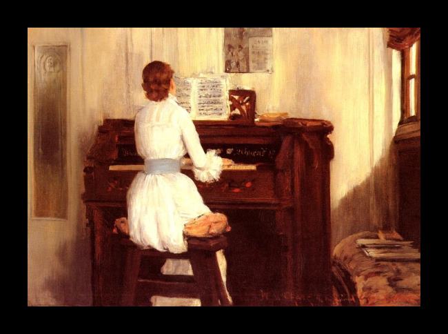 Framed William Merritt Chase mrs. meigs at the piano organ painting