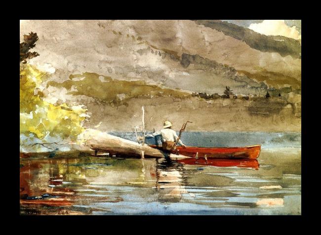 Framed Winslow Homer the red canoe i painting